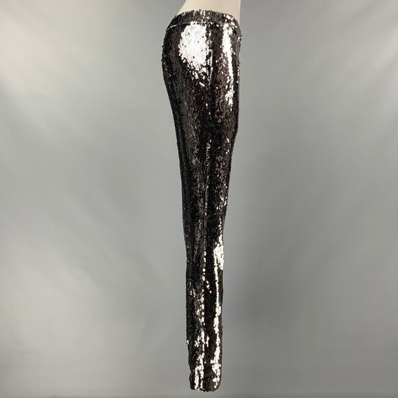 SALLY LAPOINTE Size M Silver Sequined Dress Pants - Picture 3 of 6
